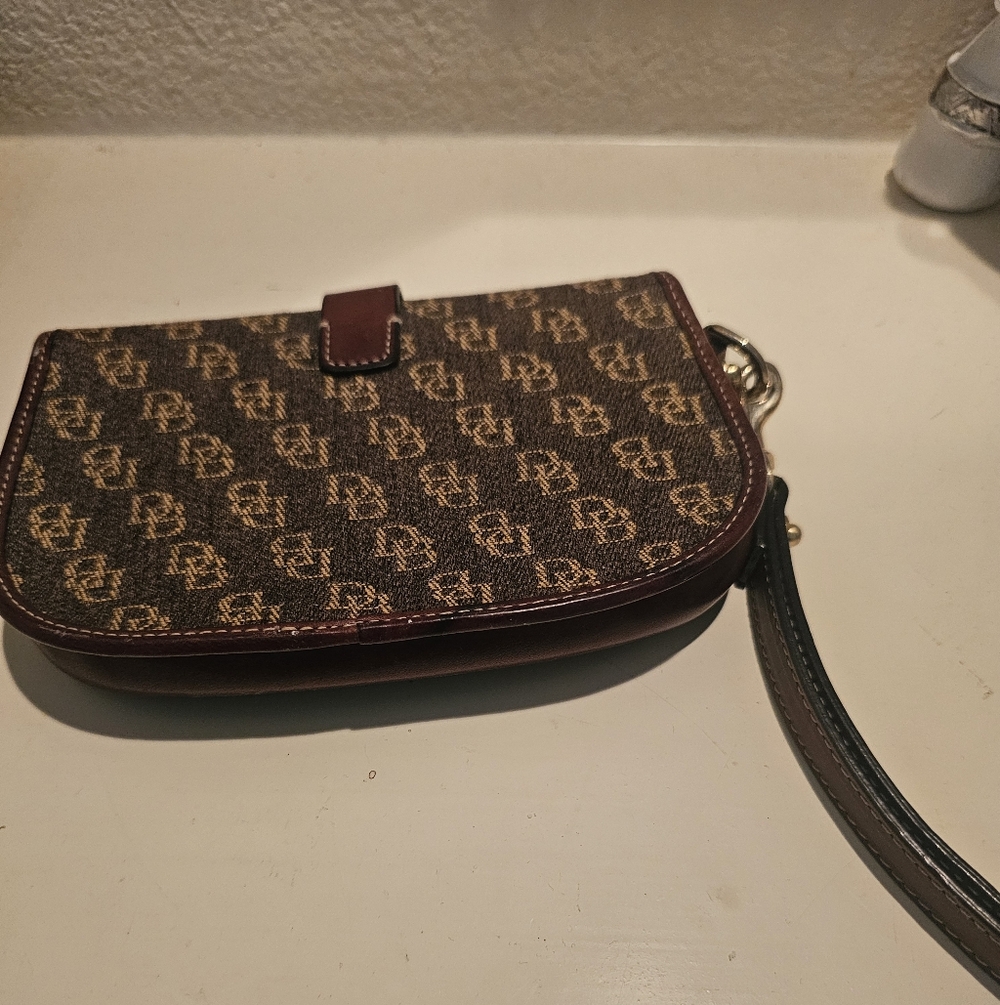 Dooney & Bourke Brown and Gold Monogram Wristlet - Picture 3 of 3